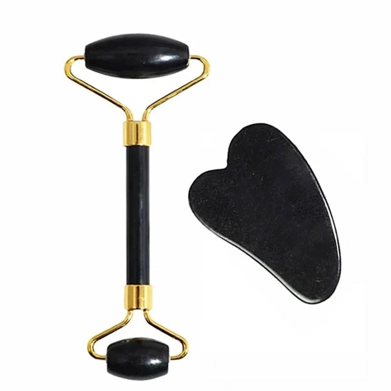 Rolo de Jade + Massageador Facial Gua Sha de Jade Natural