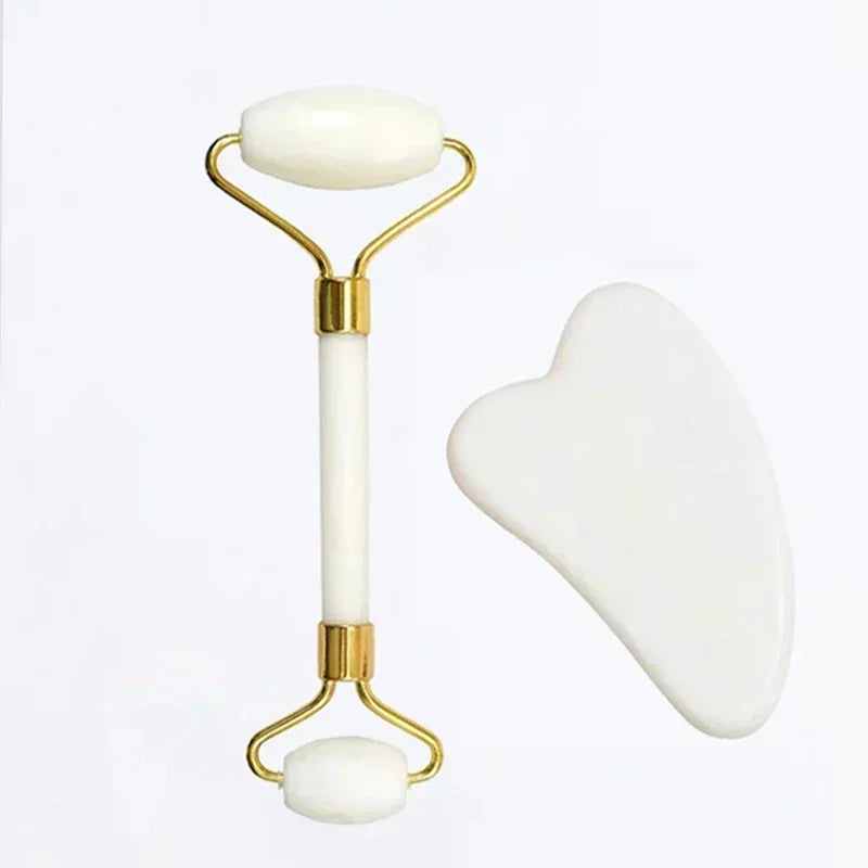 Rolo de Jade + Massageador Facial Gua Sha de Jade Natural
